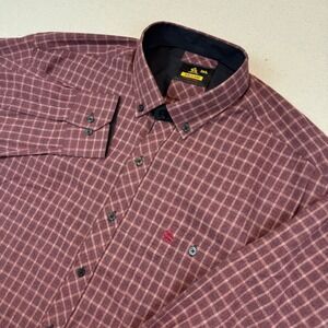 Jacobi 3XL Button Down Shirt Mens Burgundy Plaid Long Sleeve Logo Pocket